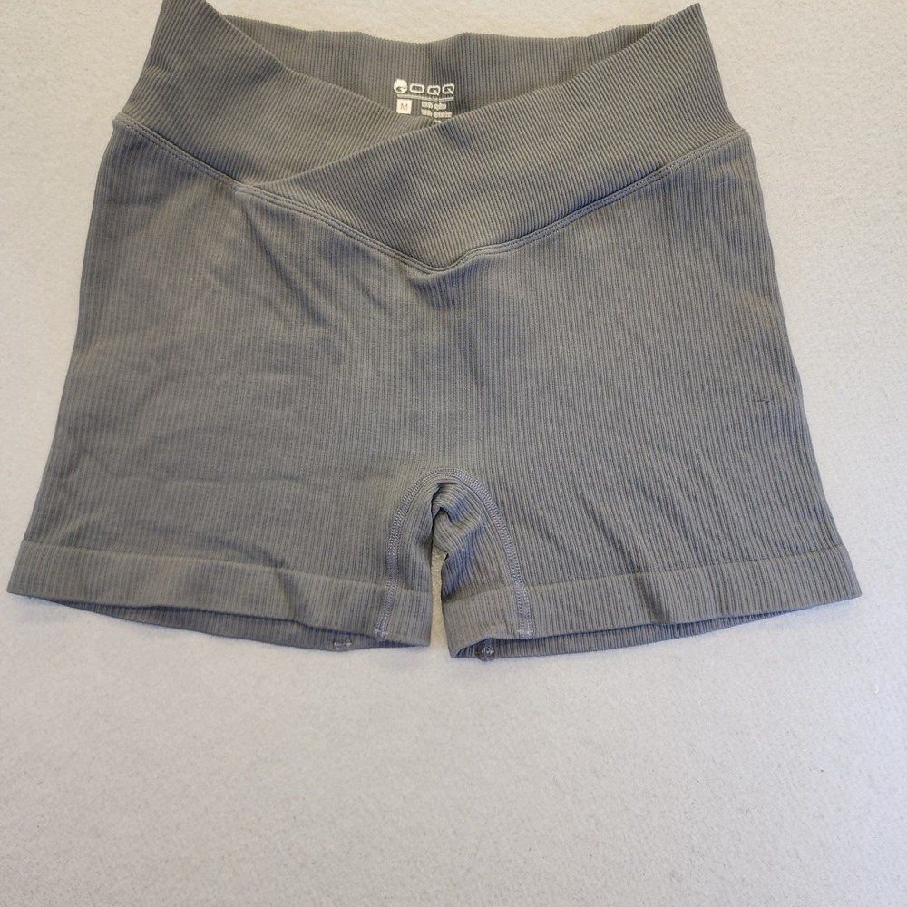 GOQQ Gray‎ Ribbed Biker Shorts Crossover V-Waist Seamless Yoga Athletic Medium